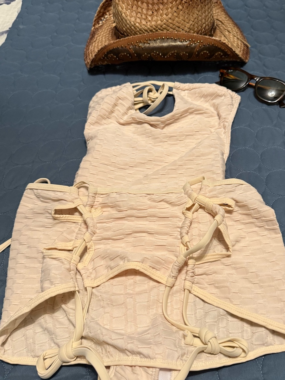 Women’s sexy beige thong one piece with skirt